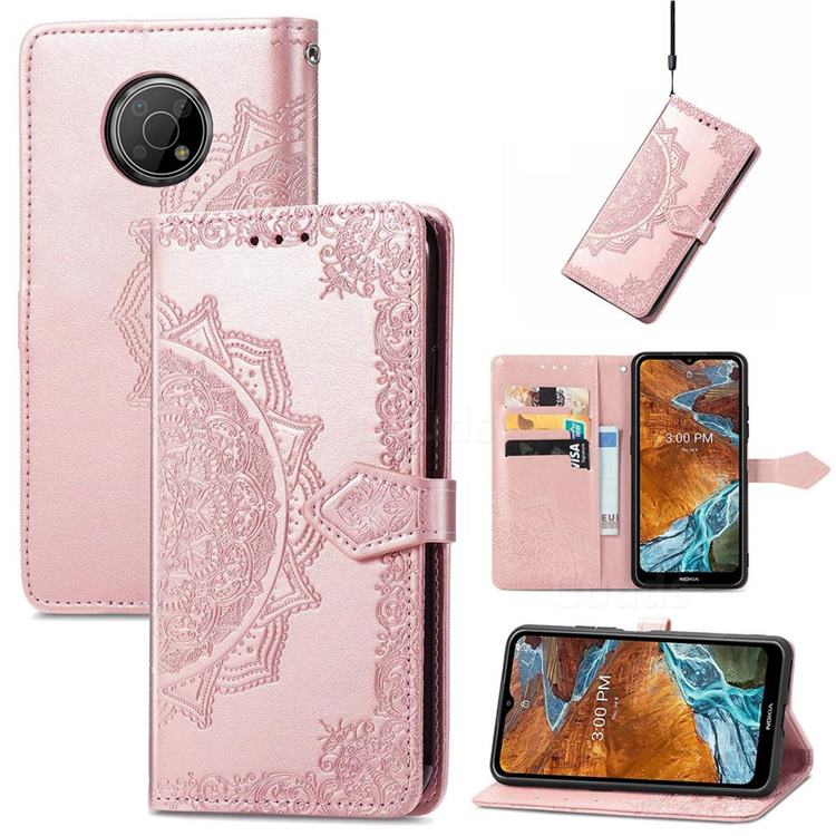 Embossing Imprint Mandala Flower Leather Wallet Case for Nokia G300 - Rose Gold