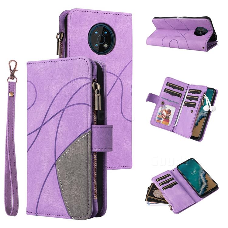 Luxury Two-color Stitching Multi-function Zipper Leather Wallet Case Cover for Nokia G50 - Purple