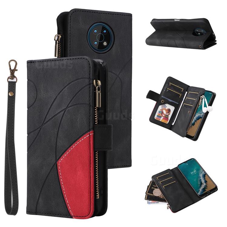 Luxury Two-color Stitching Multi-function Zipper Leather Wallet Case Cover for Nokia G50 - Black