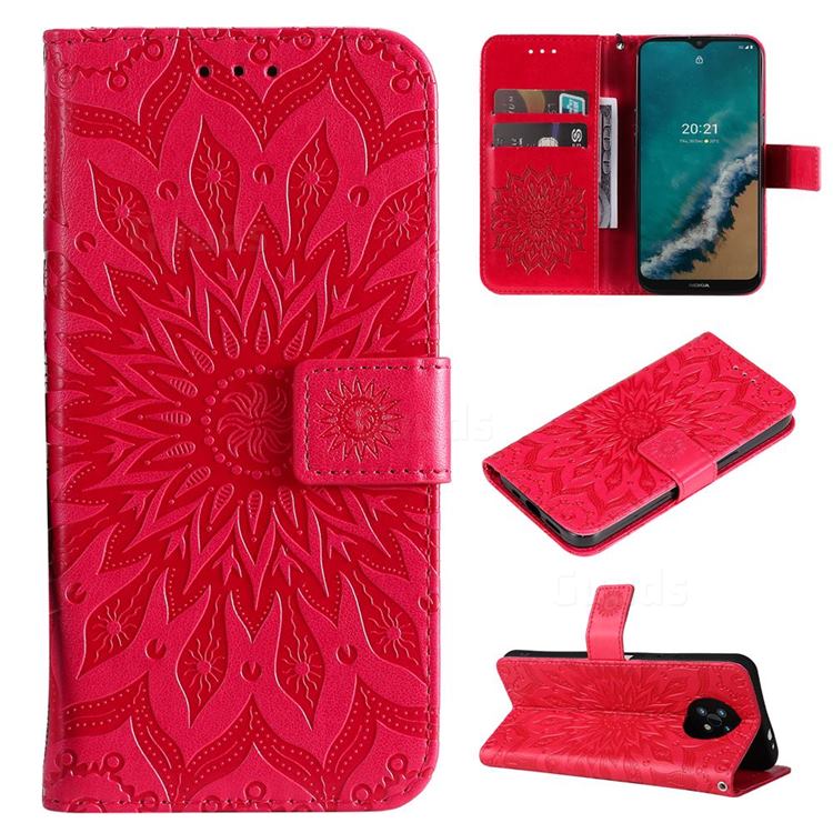 Embossing Sunflower Leather Wallet Case for Nokia G50 - Red