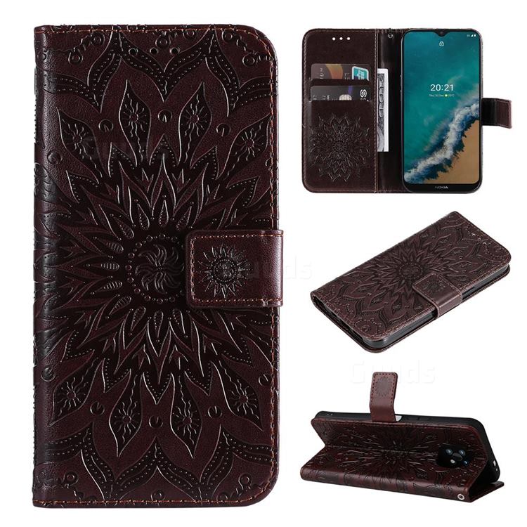 Embossing Sunflower Leather Wallet Case for Nokia G50 - Brown