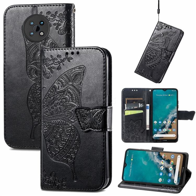 Embossing Mandala Flower Butterfly Leather Wallet Case for Nokia G50 - Black