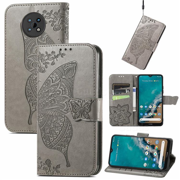 Embossing Mandala Flower Butterfly Leather Wallet Case for Nokia G50 - Gray