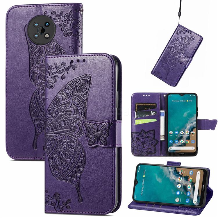 Embossing Mandala Flower Butterfly Leather Wallet Case for Nokia G50 - Dark Purple
