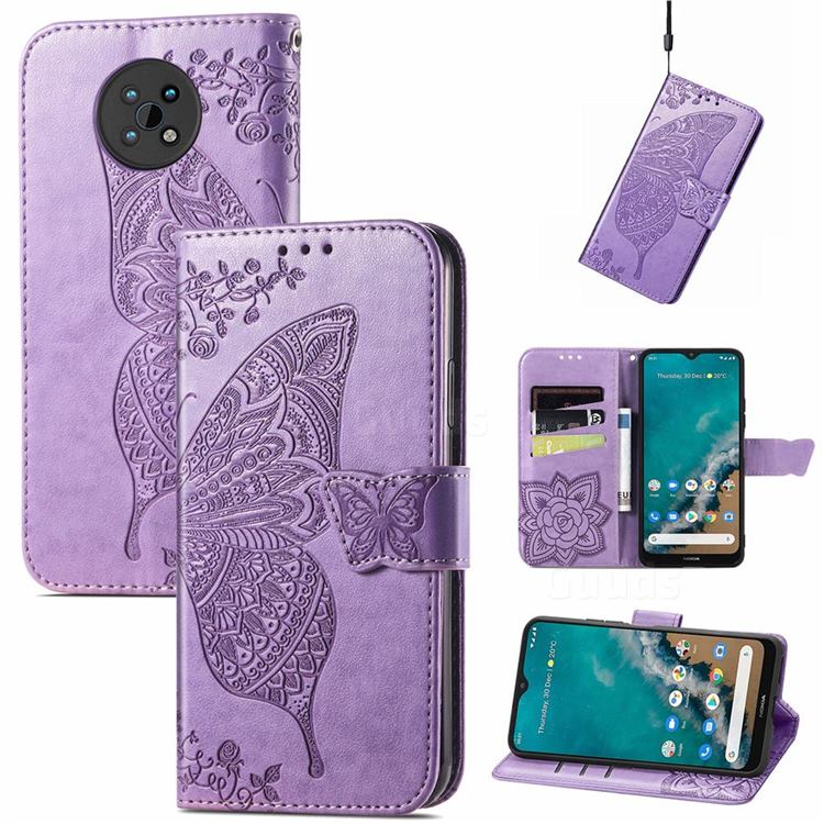Embossing Mandala Flower Butterfly Leather Wallet Case for Nokia G50 - Light Purple