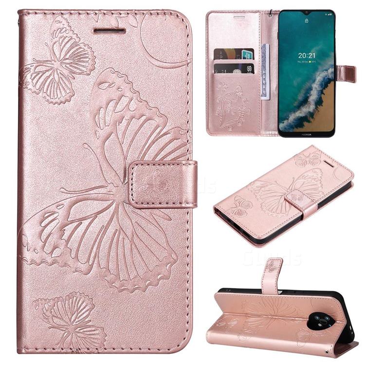 Embossing 3D Butterfly Leather Wallet Case for Nokia G50 - Rose Gold