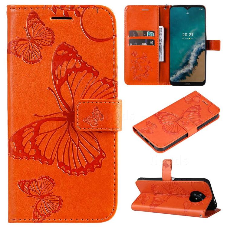 Embossing 3D Butterfly Leather Wallet Case for Nokia G50 - Orange