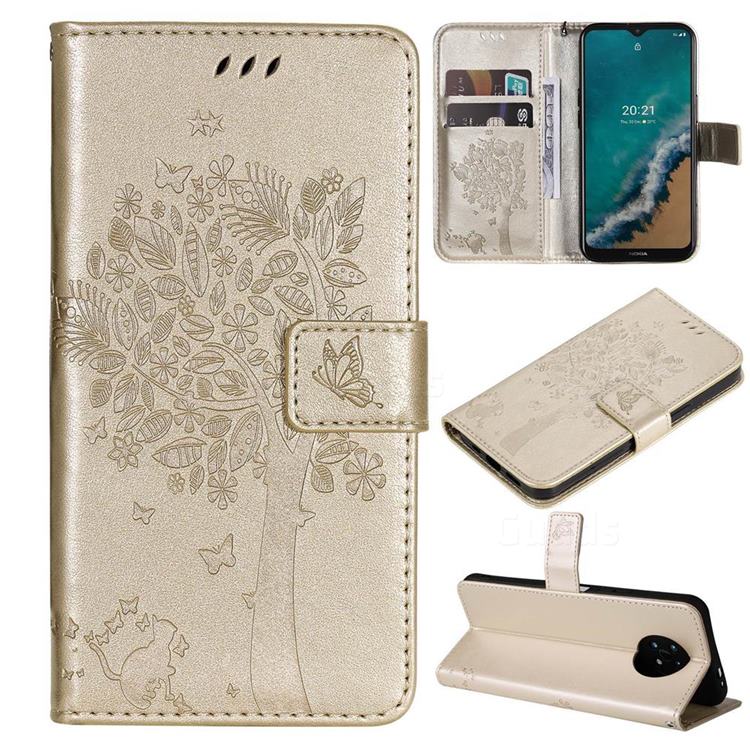 Embossing Butterfly Tree Leather Wallet Case for Nokia G50 - Champagne