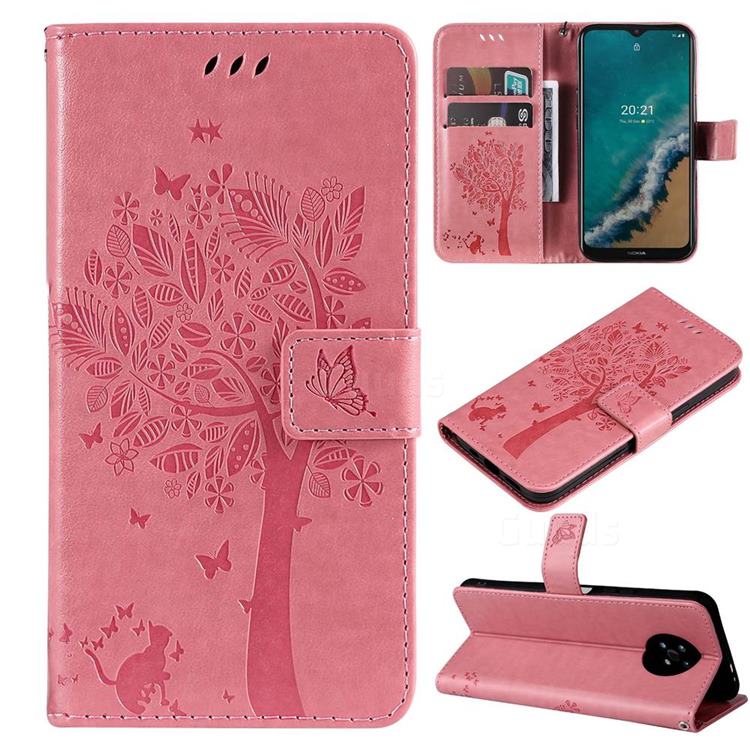 Embossing Butterfly Tree Leather Wallet Case for Nokia G50 - Pink