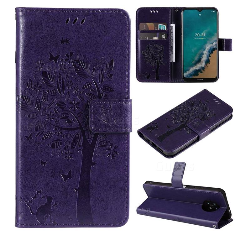 Embossing Butterfly Tree Leather Wallet Case for Nokia G50 - Purple