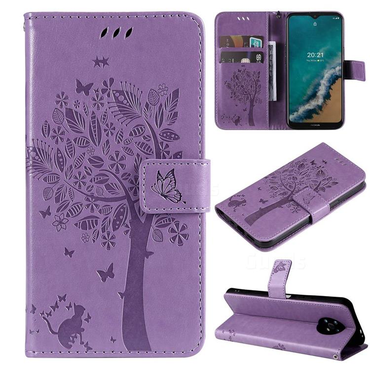 Embossing Butterfly Tree Leather Wallet Case for Nokia G50 - Violet