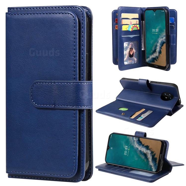 Multi-function Ten Card Slots and Photo Frame PU Leather Wallet Phone Case Cover for Nokia G50 - Dark Blue