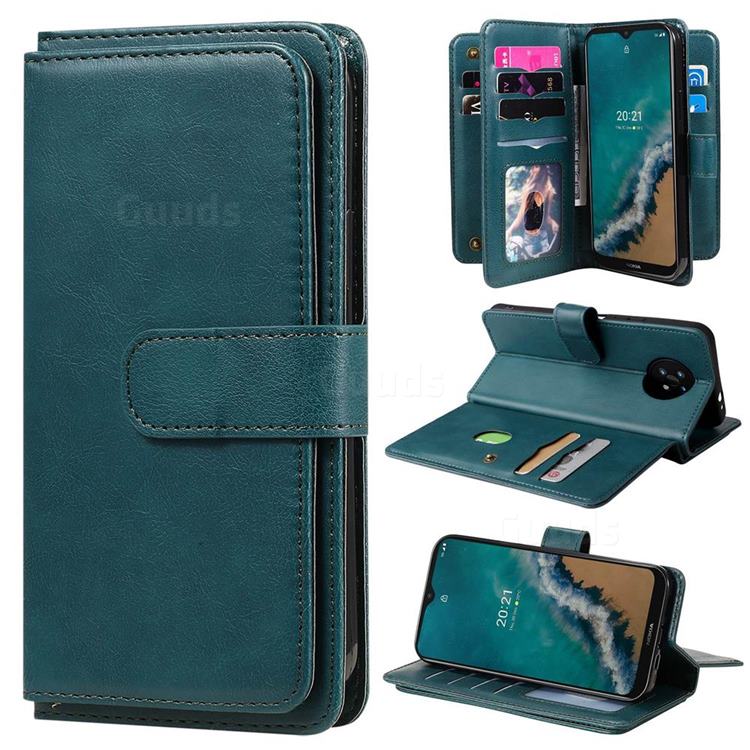 Multi-function Ten Card Slots and Photo Frame PU Leather Wallet Phone Case Cover for Nokia G50 - Dark Green