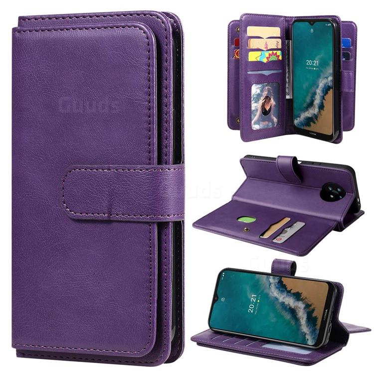 Multi-function Ten Card Slots and Photo Frame PU Leather Wallet Phone Case Cover for Nokia G50 - Violet