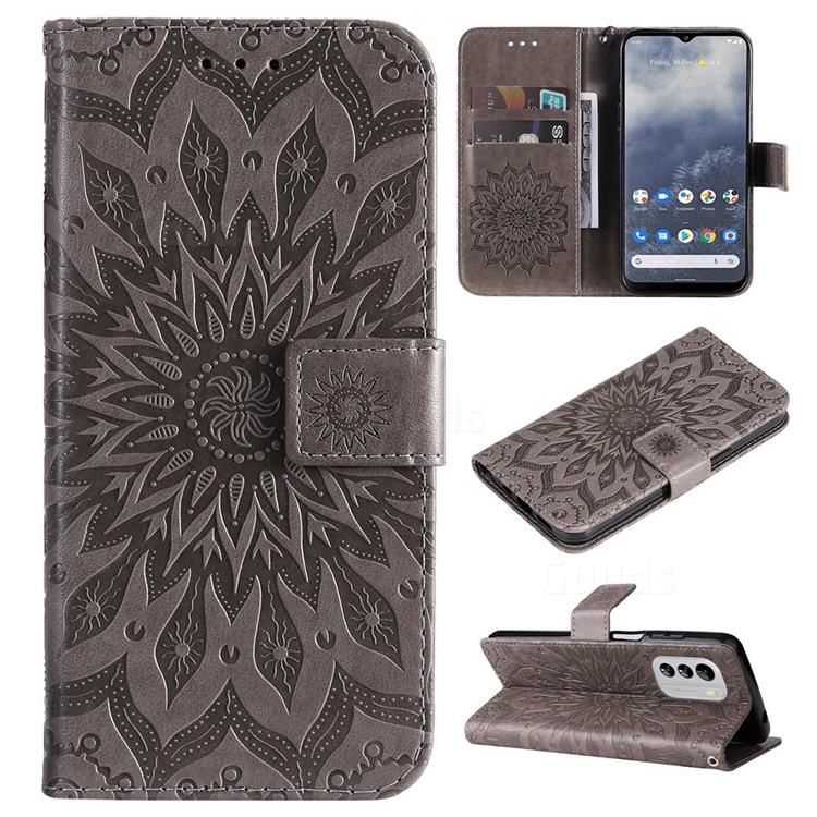 Embossing Sunflower Leather Wallet Case for Nokia G60 - Gray