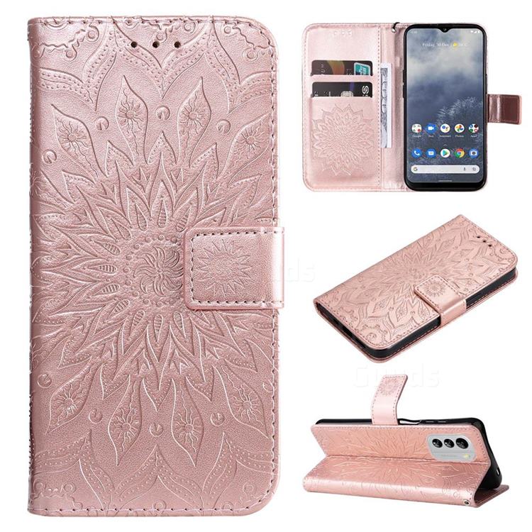 Embossing Sunflower Leather Wallet Case for Nokia G60 - Rose Gold