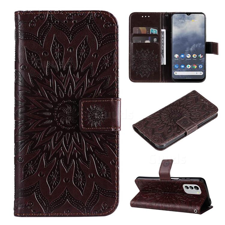 Embossing Sunflower Leather Wallet Case for Nokia G60 - Brown