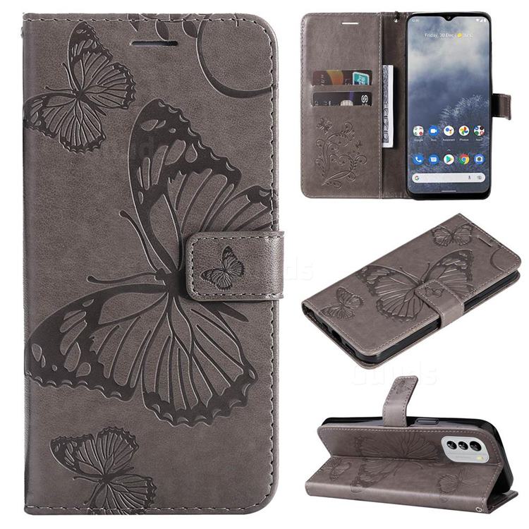 Embossing 3D Butterfly Leather Wallet Case for Nokia G60 - Gray