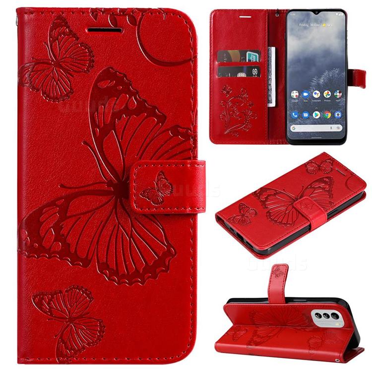 Embossing 3D Butterfly Leather Wallet Case for Nokia G60 - Red