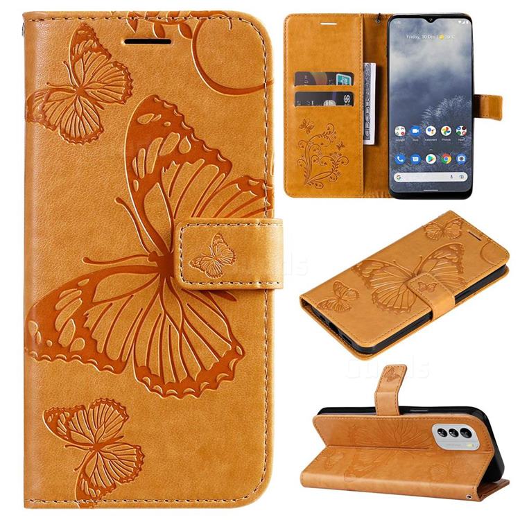 Embossing 3D Butterfly Leather Wallet Case for Nokia G60 - Yellow