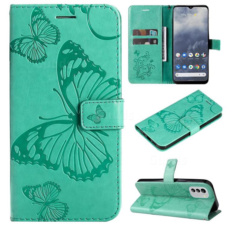 Embossing 3D Butterfly Leather Wallet Case for Nokia G60 - Green