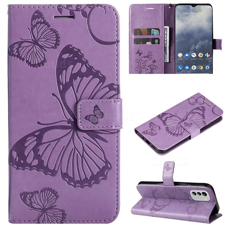 Embossing 3D Butterfly Leather Wallet Case for Nokia G60 - Purple