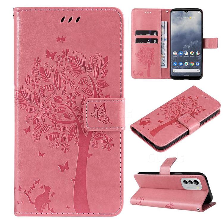 Embossing Butterfly Tree Leather Wallet Case for Nokia G60 - Pink