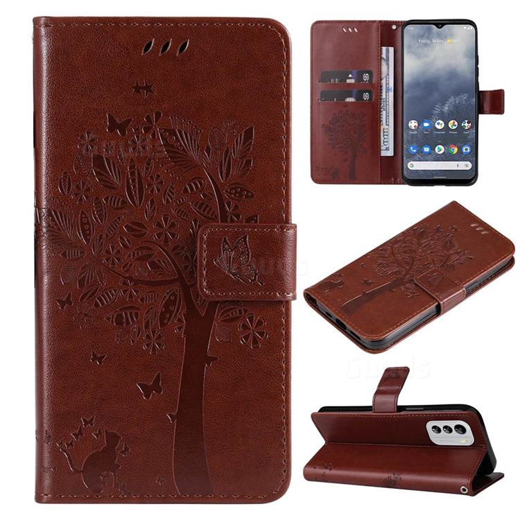 Embossing Butterfly Tree Leather Wallet Case for Nokia G60 - Coffee