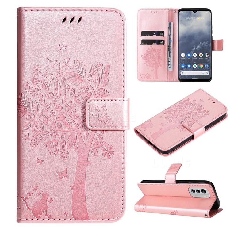 Embossing Butterfly Tree Leather Wallet Case for Nokia G60 - Rose Pink