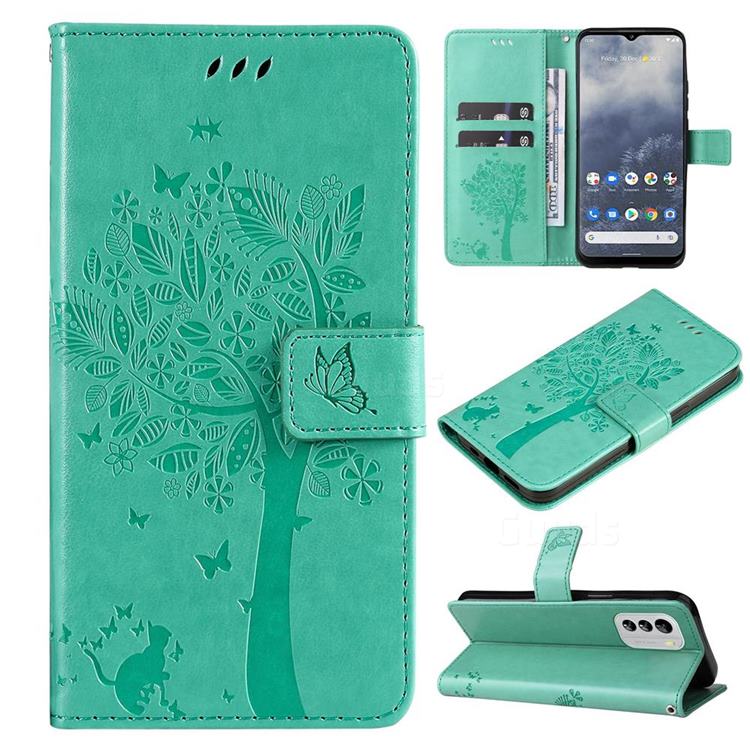 Embossing Butterfly Tree Leather Wallet Case for Nokia G60 - Cyan