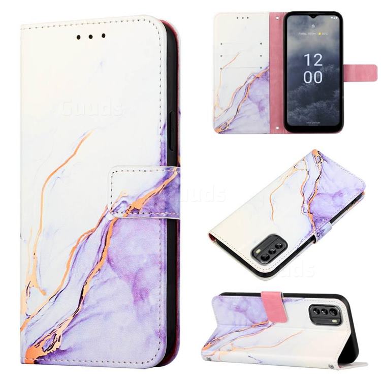 Purple White Marble Leather Wallet Protective Case for Nokia G60