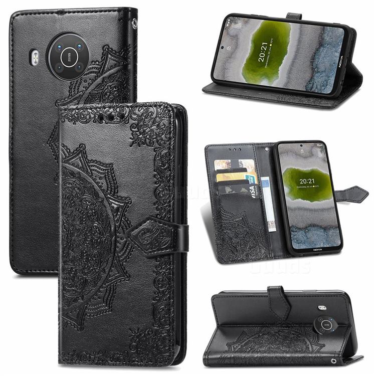 Embossing Imprint Mandala Flower Leather Wallet Case for Nokia X10 - Black
