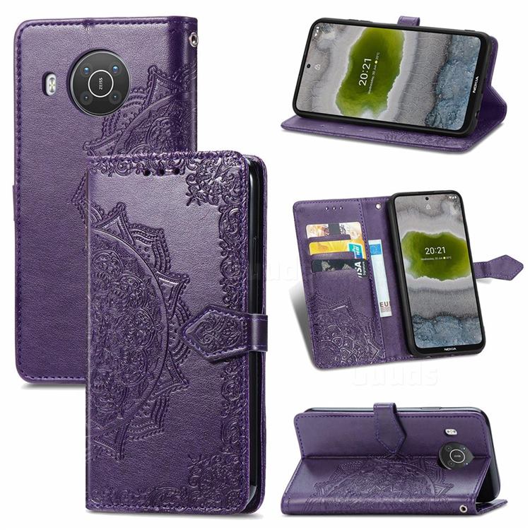 Embossing Imprint Mandala Flower Leather Wallet Case for Nokia X10 - Purple