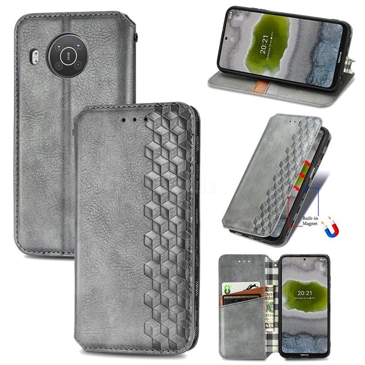 Ultra Slim Fashion Business Card Magnetic Automatic Suction Leather Flip Cover for Nokia X10 - Grey
