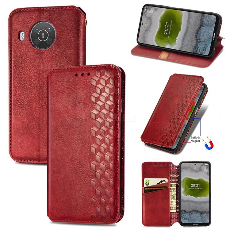 Ultra Slim Fashion Business Card Magnetic Automatic Suction Leather Flip Cover for Nokia X10 - Red