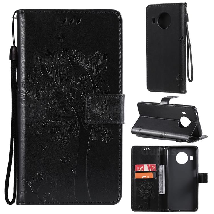 Embossing Butterfly Tree Leather Wallet Case for Nokia X10 - Black