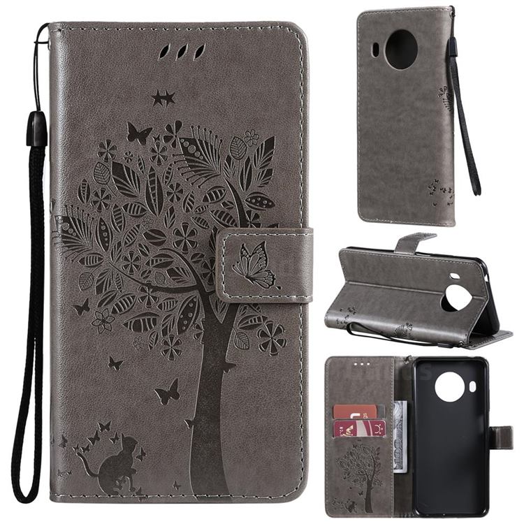 Embossing Butterfly Tree Leather Wallet Case for Nokia X10 - Grey