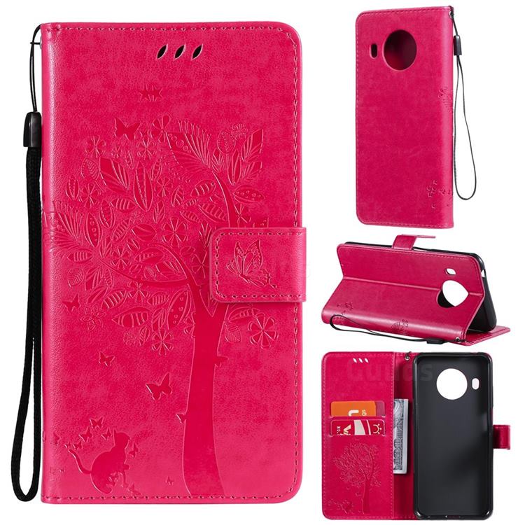 Embossing Butterfly Tree Leather Wallet Case for Nokia X10 - Rose