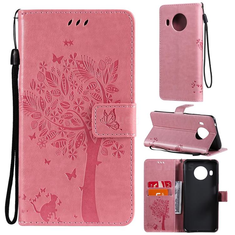 Embossing Butterfly Tree Leather Wallet Case for Nokia X10 - Pink
