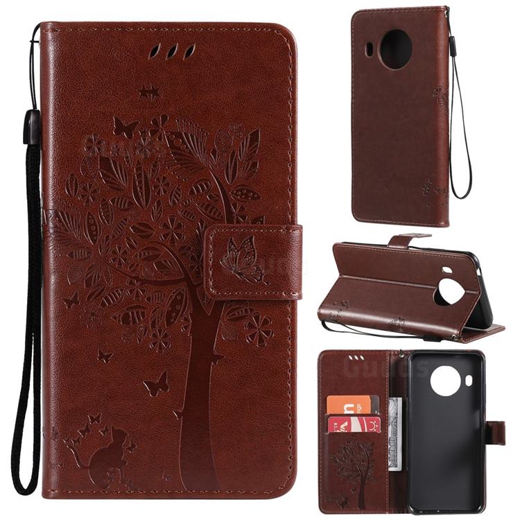 Embossing Butterfly Tree Leather Wallet Case for Nokia X10 - Coffee
