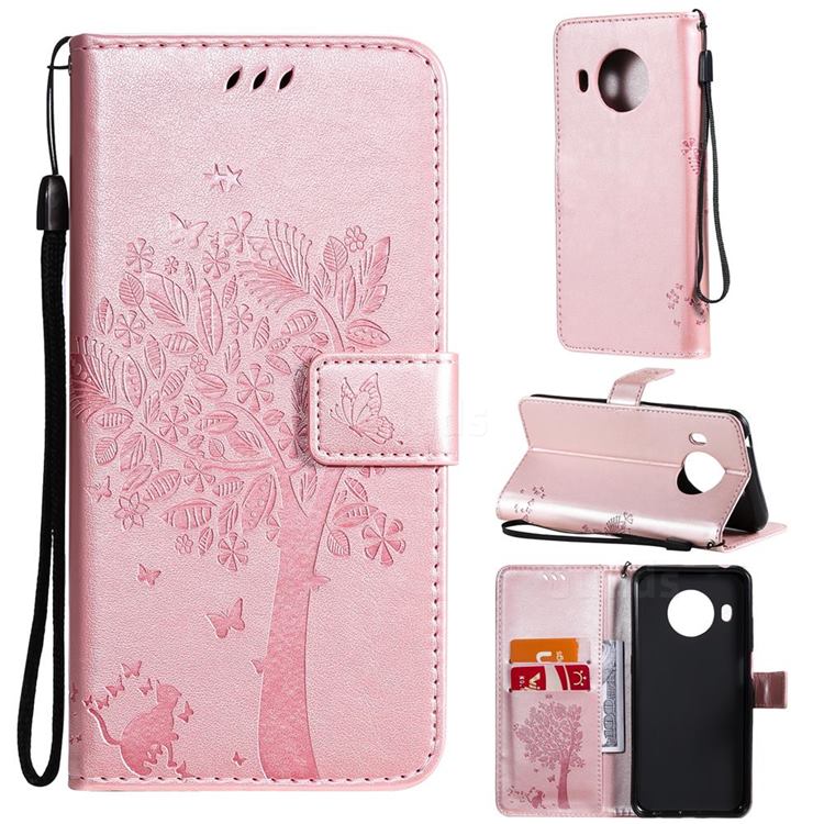 Embossing Butterfly Tree Leather Wallet Case for Nokia X10 - Rose Pink