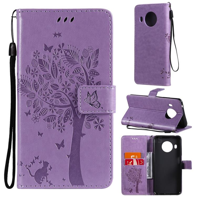 Embossing Butterfly Tree Leather Wallet Case for Nokia X10 - Violet