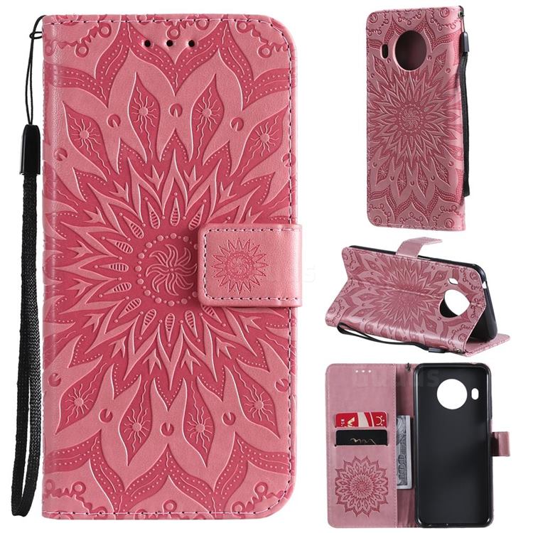 Embossing Sunflower Leather Wallet Case for Nokia X10 - Pink
