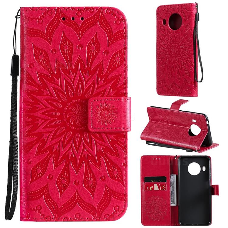 Embossing Sunflower Leather Wallet Case for Nokia X10 - Red