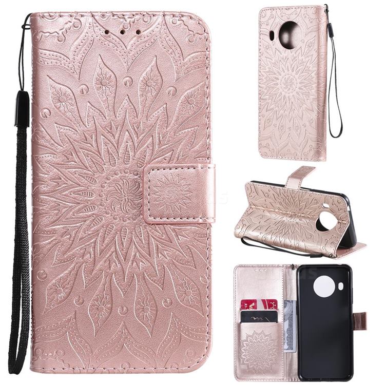 Embossing Sunflower Leather Wallet Case for Nokia X10 - Rose Gold