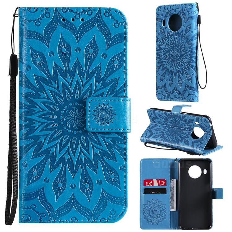 Embossing Sunflower Leather Wallet Case for Nokia X10 - Blue