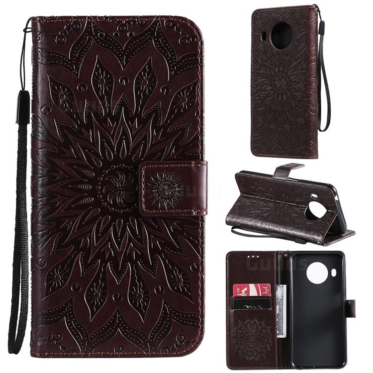 Embossing Sunflower Leather Wallet Case for Nokia X10 - Brown