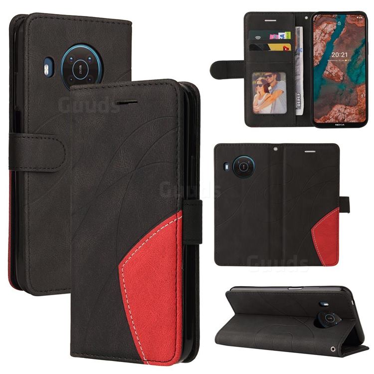 Luxury Two-color Stitching Leather Wallet Case Cover for Nokia X10 - Black