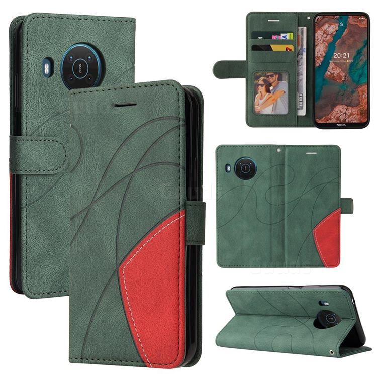 Luxury Two-color Stitching Leather Wallet Case Cover for Nokia X10 - Green