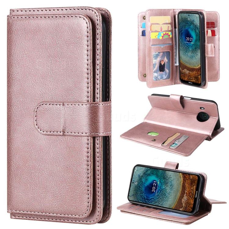 Multi-function Ten Card Slots and Photo Frame PU Leather Wallet Phone Case Cover for Nokia X10 - Rose Gold